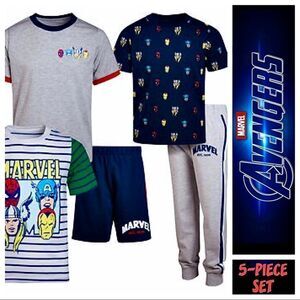 MARVEL AVENGERS 5-Piece Set, 3 shirts, 1 pants and 1 shorts